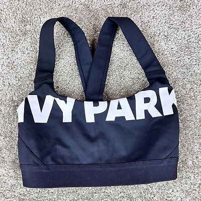#ad Ivy Park Sports Bra Womens Size XXS Black Spell Out Mesh Back Logo Gym Workout
