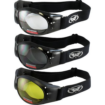 #ad 3 Pair Eliminator Biker Riding Goggles Shatterproof Anti Fog Lens Clear Smoke YL