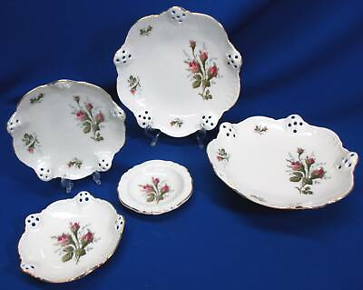 #ad 5 PIECES ROSENTHAL MOLIERE CLASSIC ROSE MOSS ROSE RETICULATED SERVING PIECES