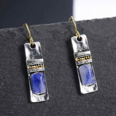 #ad Retro Boho Blue Moonstone Dangle Earrings Fashion Women Retro Silver Plated Gift