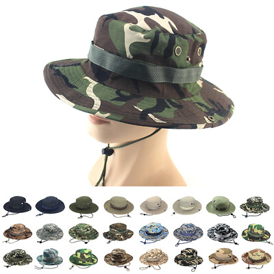 #ad Tactical Boonie Hat Camo Bucket Sun Hat for Safari Military Beach Fishing Hiking