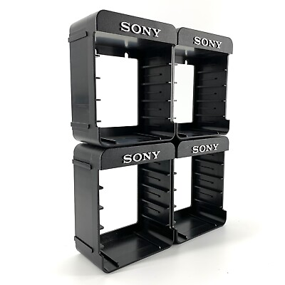 #ad Vintage Sony Tape Cassette 8mm Storage Holder Plastic Set of 4 Black Logo Retro