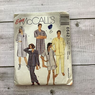 #ad McCall’s 6642 Sewing Pattern Unisex Pajamas Top Pants Nightshirt Size X SM UNCUT