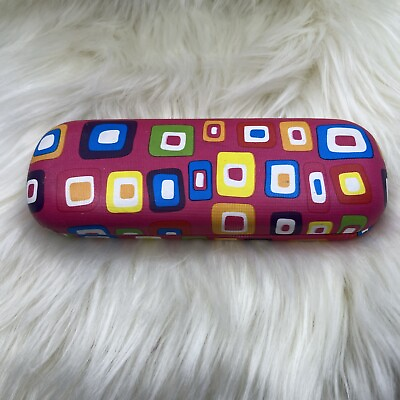#ad Pink Kids Eyeglasses Case Whimsical Geometric Squares Clamshell Case NEW