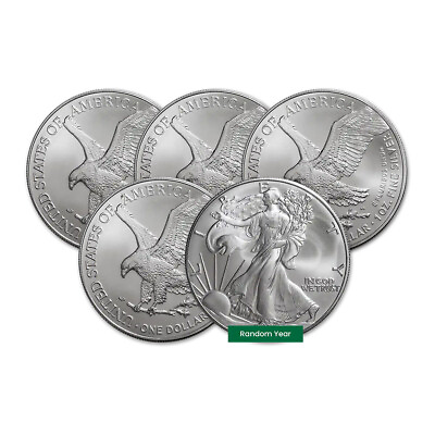 #ad Lot of 5 1 oz Silver Eagle Coin BU Random Year US Mint