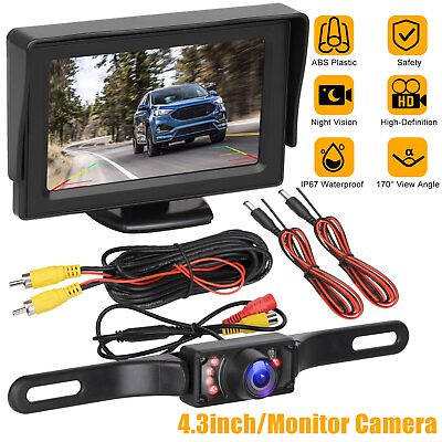 #ad 4.3quot; HD Monitor Car Backup Reverse Camera Rear View Parking License Plate System