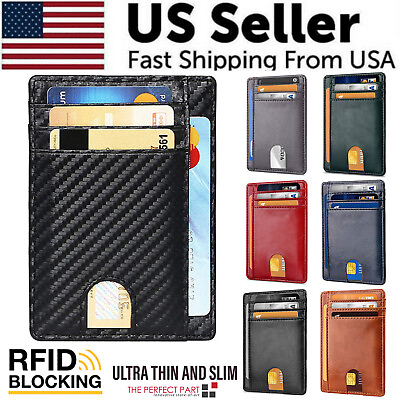#ad Mens Leather Slim Wallet Credit Card Holder RFID Blocking Pocket ID Money PU USA $6.89