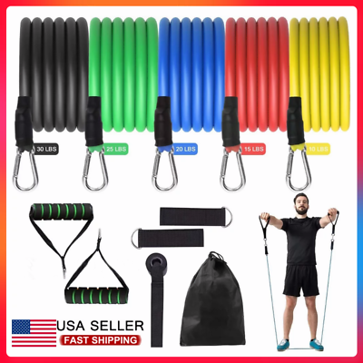 #ad 11 PCS Resistance Band Set Yoga Abs Exercise Fitness Tube Gym Home Workout Bands
