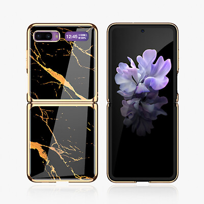#ad Luxury Plating Marble Tempered Glass Phone Case for Samsung Galaxy Z Flip Case