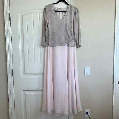 #ad Chadwicks Womens Sz 12 Maxi Mother of the Bride Dress Pink Gray Formal