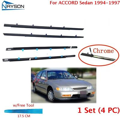 #ad For Accord Sedan 1994 1997 Window Weatherstrip 4PC Molding Trim Outer w Tool