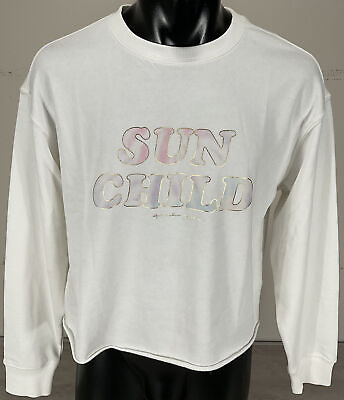 #ad Spiritual Gangster Yoga Sun Child Mazzy Pullover Crop Sweatshirt Cream Sz M NWT