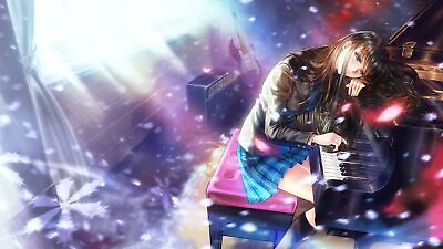#ad Anime girl piano black hair blue eyes guitar Custom Gaming Mat Desk