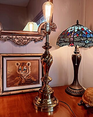 #ad Vintage 19quot; Hollywood Regency Mid Century Modern Stiffel Style Lamp Heavy Brass