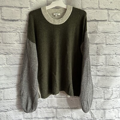 #ad PREOWNED MADEWELL WOMENS COLOR BLOCK SWEATER GREEN GREY LONG SLEEVE WOMENS S