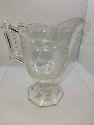 #ad Jeanette Glass Baltimore Pear Clear Depression Glass Footed Creamer Pitcher Vntg
