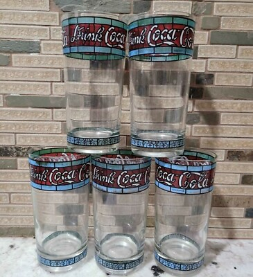 #ad Vintage Coca Cola Tiffany Style Drinking Glasses