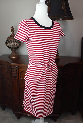 #ad 7th Ray Womens Pullover Dress Sz Small Red White Stripes with Pockets