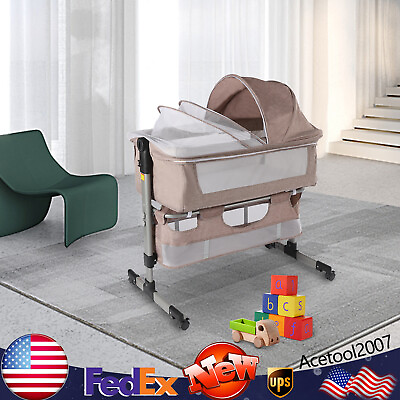 #ad Baby Stroller Bassinet Infant Carriage Bedside Sleeper Foldable Portable Crib