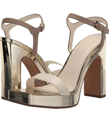 #ad DKNY Women#x27;s Essential Open Toe Fashion Chunky Pump Heel Sandal CRM TOFFEE