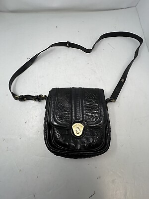 #ad Brahmin Shea Black Melbourne Croc Embossed Leather Cross Body Bag Purse $119.90