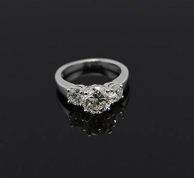 #ad 14K White Gold 3 Stone Diamond Ring 2.4 ct tw Circa 1950#x27;s Size 4.25