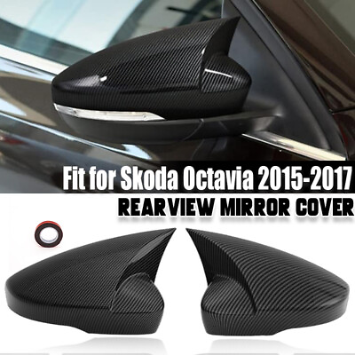 #ad Carbon Fiber ABS Rearview Mirror Cover Caps Bat Style For Skoda Octavia 2015 17