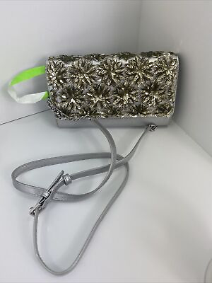 #ad Michael Kors Crossbody Bag Crystal Floral Burst Evening Silver Leather B3H