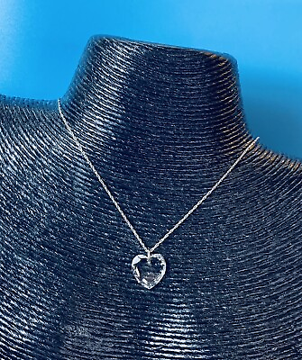 #ad Vintage Sterling Silver Quartz Crystal Faceted Edge Heart Pendant Necklace 18quot;