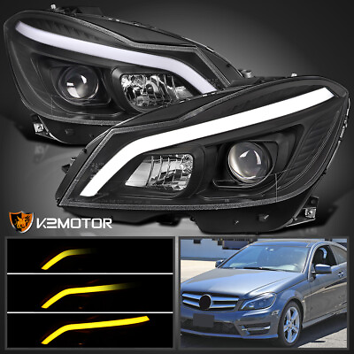 #ad Black Fits 2012 2014 Mercedes Benz W204 C300 Projector Headlights Switchback LED $393.38