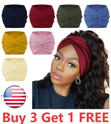 #ad Twisted Hair Wrap Yoga Headband Stretchable Turban Hairband Fashion Solid Color