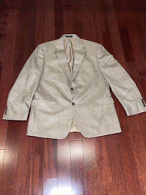 #ad Ralph Ralph Lauren Blazer Men#x27;s 42R Beige Tan Check Silk Wool Sport Jacket