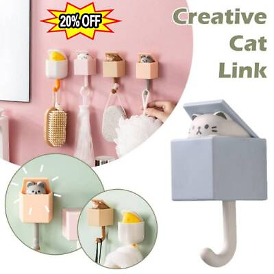 #ad Cute Cat Key Holder Hook Creative Adhesive Hook Without Drilling 1pcs