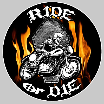 #ad TETE DE MORT SKULL HEAD RIDE OR DIE BIKER BONES AUTOCOLLANT STICKER RA033