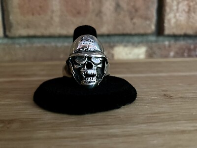 #ad Mens Sterling Skull with Helmet Ring Mexico 950