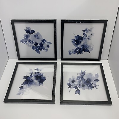 #ad ArtbyHannah 4 Pack 10x10 Blue Wall Art Framed with Black Frame