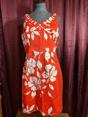 #ad *Sandra Darren Size 12 Red and White Floral Dress NWT $40 Closet10*