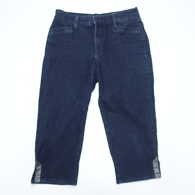 #ad NYDJ Jeans Women 8 Blue Denim Pockets Stretch Classic Studded Slit Ankle Cropped
