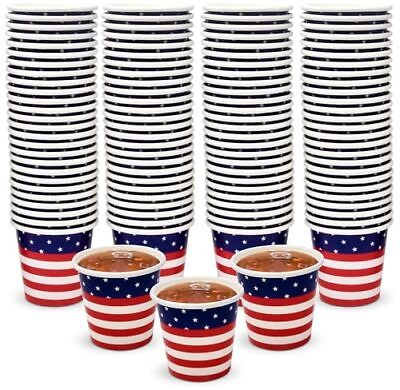 #ad 100 Patriotic Paper 2 Oz Shot Cups Fourth of July Disposable Shot Glasses