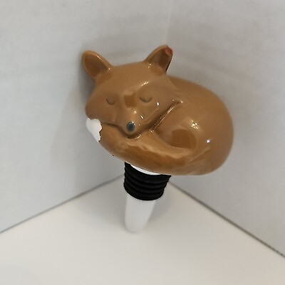 #ad Ceramic Red Fox Head Form Bottle Stopper Wine Topper 3 1 2 Inches Preowned