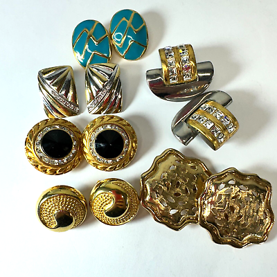 #ad Vintage Earrings Lot Clip On 80s 90s Chunky Goldtone Big 6 Pair