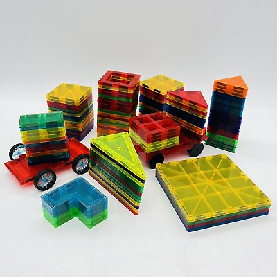 #ad Magnetic Tiles Magnetic Toys Building Blocks Squares Triangle Lot Of 129 $53.99
