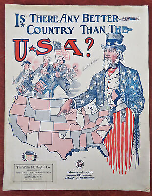 #ad Uncle Sam U.S. cartoon Map American Patriotic Sheet Music 1912 pictorial cover