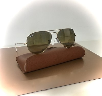 #ad New RAY BAN Aviator Sunglasses Gold Frame RB 3025 001 3K Brown Mirror Lens 55mm
