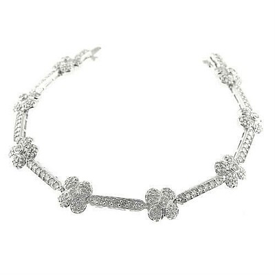 #ad $8900 4.25 Ct White Gold Diamond Flower Design Women#x27;s Fashion Bracelet 14 Kt