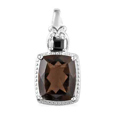 #ad 925 Sterling Silver Natural Smoky Quartz Black Spinel Pendant Jewelry Ct 2.8