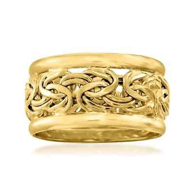 #ad Unique Wide Framed Byzantine Band Ring Real 18K Yellow Gold Size 7 8