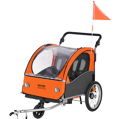 #ad VEVOR Child Bike Trailer Foldable 2 Seater Stroller Double Kids Carrier 100 lbs