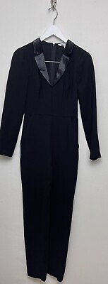 #ad BCBGeneration Black Jumpsuit Size 0 Satin Collar Pockets Structured $14.47