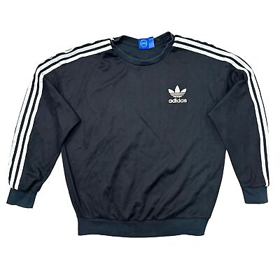 #ad Adidas Sweatshirt Pullover Oversized Big Logo Y2K Black White Womens Medium UK10